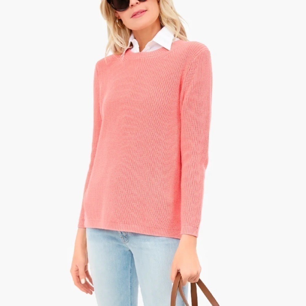 NWT 525 America Emma Shaker Stitch Knit Crew Neck Sweater In Pink Berry